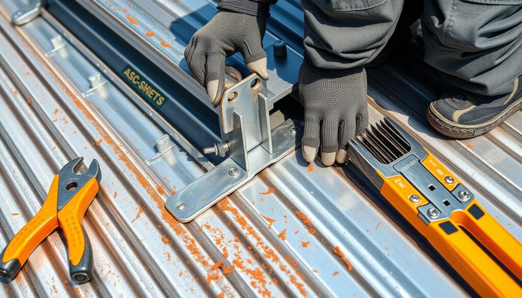 mocowanie rynien do blachy trapezowej