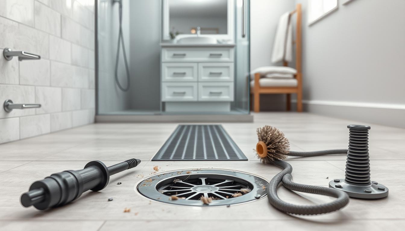 udrażnianie odpływu liniowego w kabinie prysznicowej