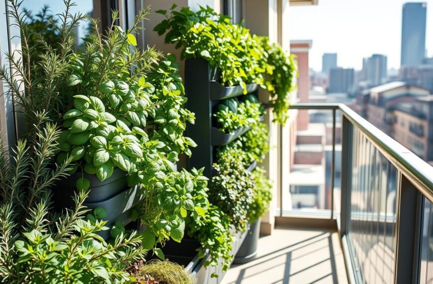 wertykalna uprawa ziół na balkonie