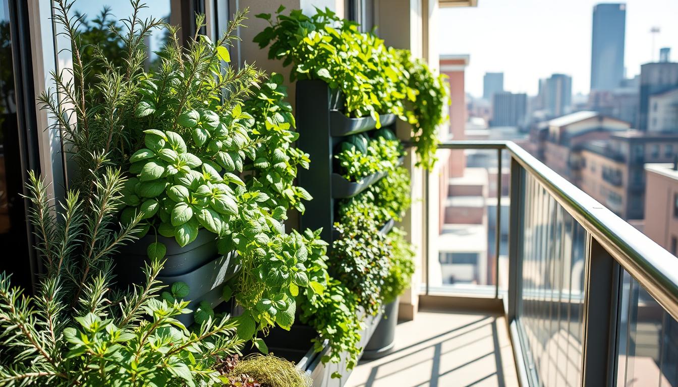 wertykalna uprawa ziół na balkonie