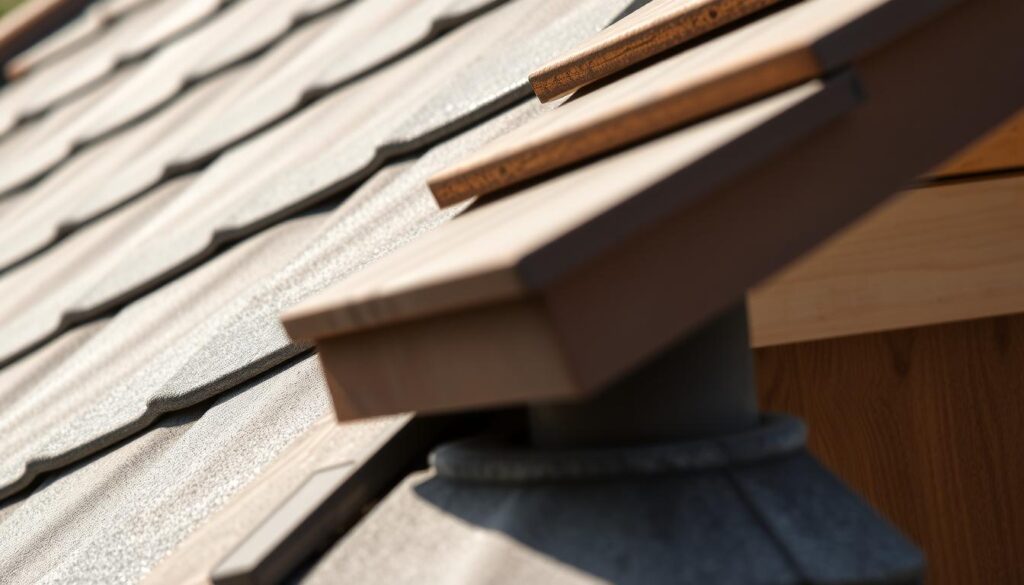 A detailed, high-quality photograph of a roof covering, shot with an iPhone 16 Pro Max. The image shows the textured surface and overlapping structure of the roofing material, capturing the intricate patterns and tones. The lighting is natural, with soft shadows highlighting the dimensional qualities. The perspective is slightly elevated, providing a comprehensive view of the roof's composition. The overall mood is one of technical precision and architectural focus, conveying the importance of the roofing material's selection and installation.
