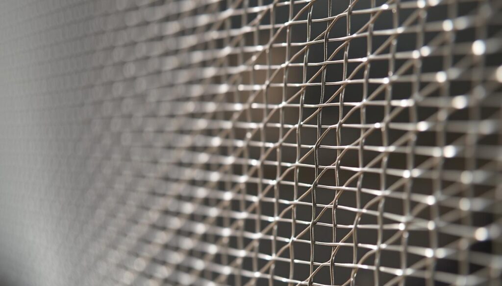 A stainless steel mesh with delicate, precisely-spaced apertures in a range from 0.026mm to 27mm, captured in a crisp, high-resolution iPhone 16 Pro Max photograph. The intricate web of metallic strands forms a captivating focal point, bathed in soft, natural lighting that accentuates the material's lustrous sheen. The depth of field isolates the mesh, allowing the viewer to appreciate the engineering prowess behind this versatile industrial component. The image conveys a sense of technical elegance, perfectly suited to illustrate the key properties and specifications of this specialized stainless steel mesh. A stainless steel mesh with delicate, precisely-spaced apertures in a range from 0.026mm to 27mm, captured in a crisp, high-resolution iPhone 16 Pro Max photograph. The intricate web of metallic strands forms a captivating focal point, bathed in soft, natural lighting that accentuates the material's lustrous sheen. The depth of field isolates the mesh, allowing the viewer to appreciate the engineering prowess behind this versatile industrial component. The image conveys a sense of technical elegance, perfectly suited to illustrate the key properties and specifications of this specialized stainless steel mesh.