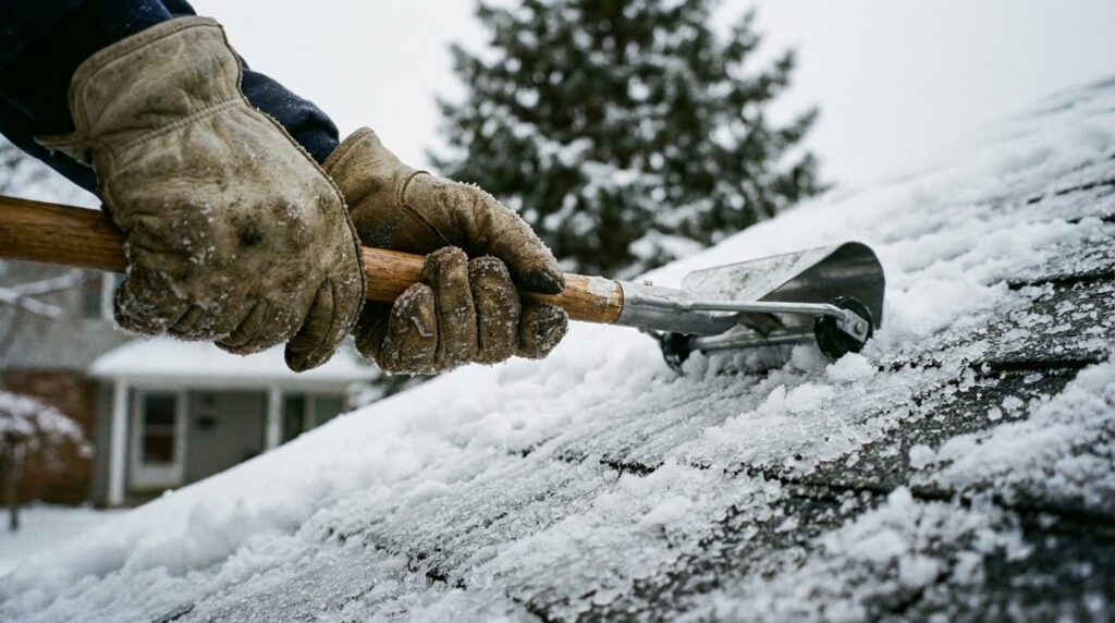 Usuwanie śniegu z dachu