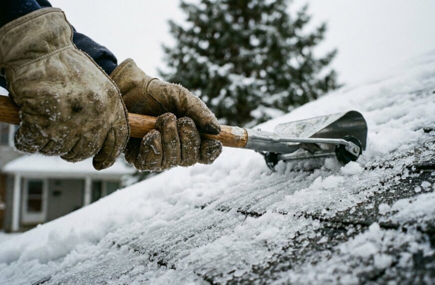 usuwanie śniegu z dachu